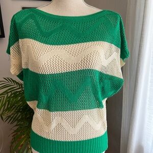 Jon & Anna Green and Cream Knit top with summer vibes S/M